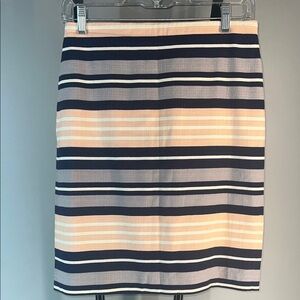 Ann Taylor Navy, Peach & White Striped Pencil Skirt